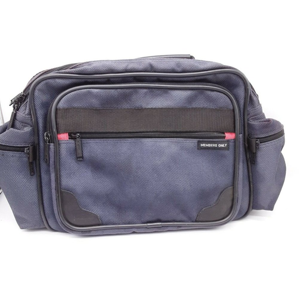 Vintage Members Only Navy Blue Carry On Messenger Bag Nylon 5 pocket 18x11